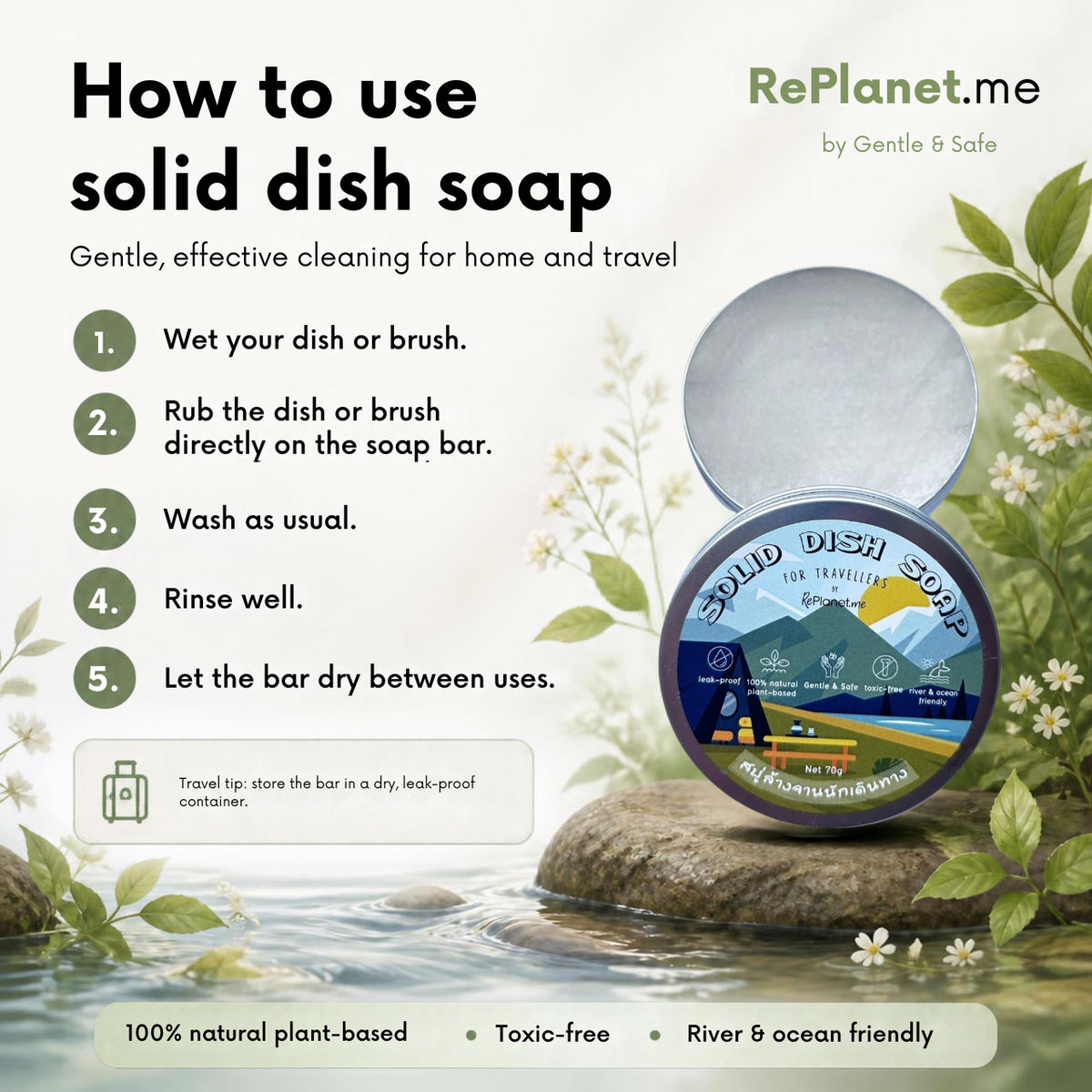 Plant Based Solid Dish Soap for Camping & Hiking